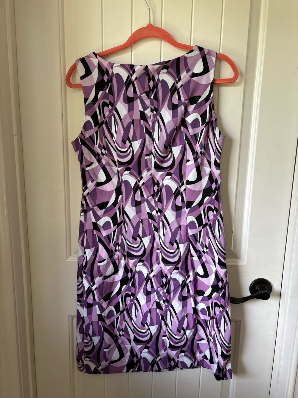 Connected Apparel Sleeveless Purple Abstract Print Sheath Dress - Picture 4 of 5